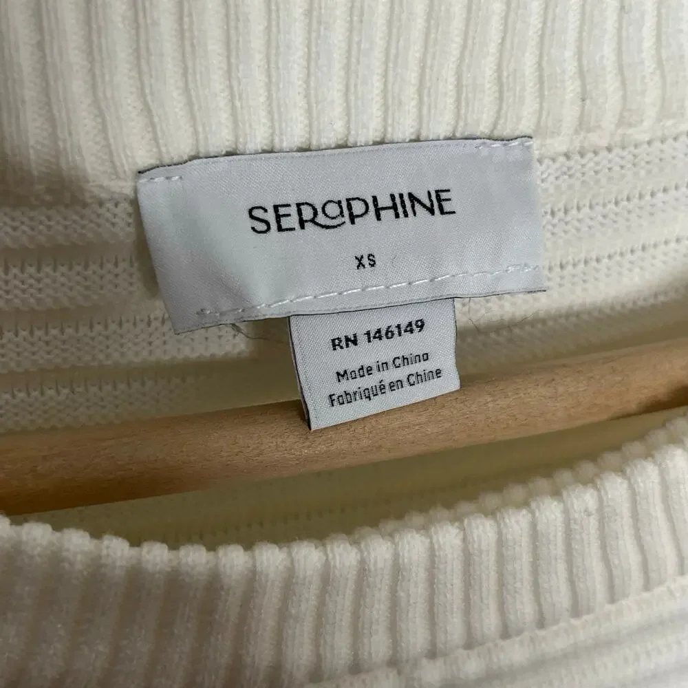 Seraphine Maternity Nursing Sweater XS Ivory Ribbed Gold Button Shoulder Cotton